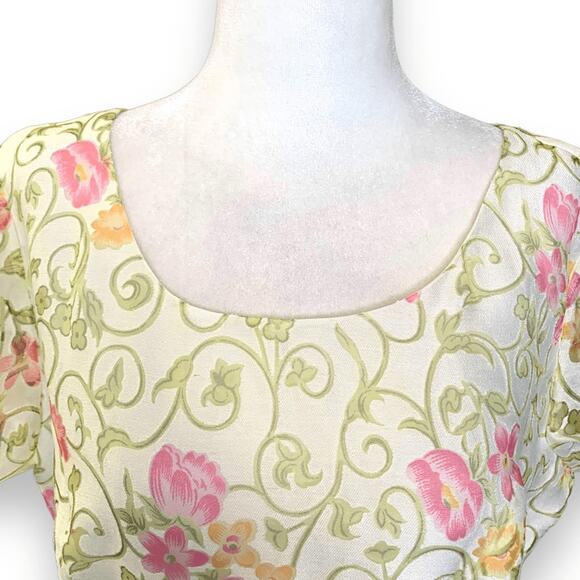 Vintage 90s Lennie New York Floral Gown Brocade Dress Bow Detail Column Maxi - Picture 5 of 12